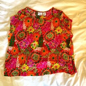 Nicole Miller Bright Floral 100% Linen Shirt